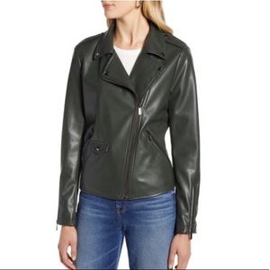 Halogen Faux Leather Moto Jacket In Green Size Large